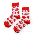 WSP-1183 Wholesale Jacquard Fahion Style Red Lips Pattern Design Cool Women Socks China Manufacturer Latest Design Socks